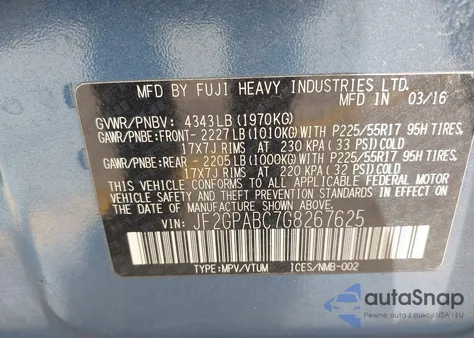 2016 Subaru Crosstrek 2.0I Premium из США, поврежденный, VIN JF2GPABC7G8267625